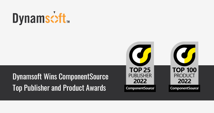 Dynamsoft Wins ComponentSource Top Publisher and Product Awards