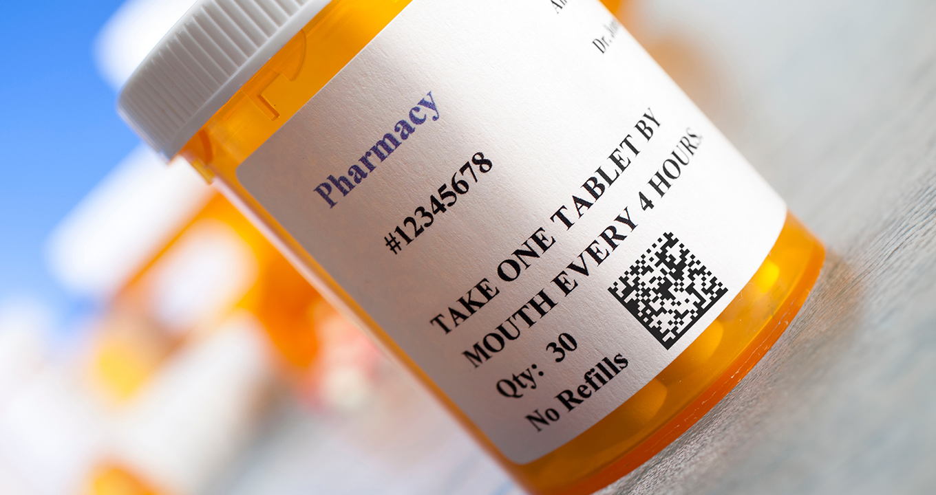 GS1 DataMatrix barcode on pharmaceutical prescription vial for traceability