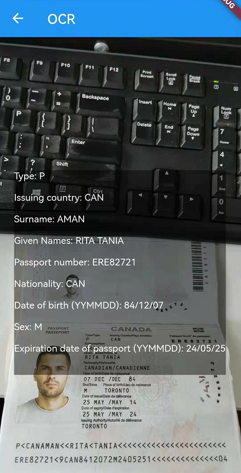 Flutter Passport MRZ recognition