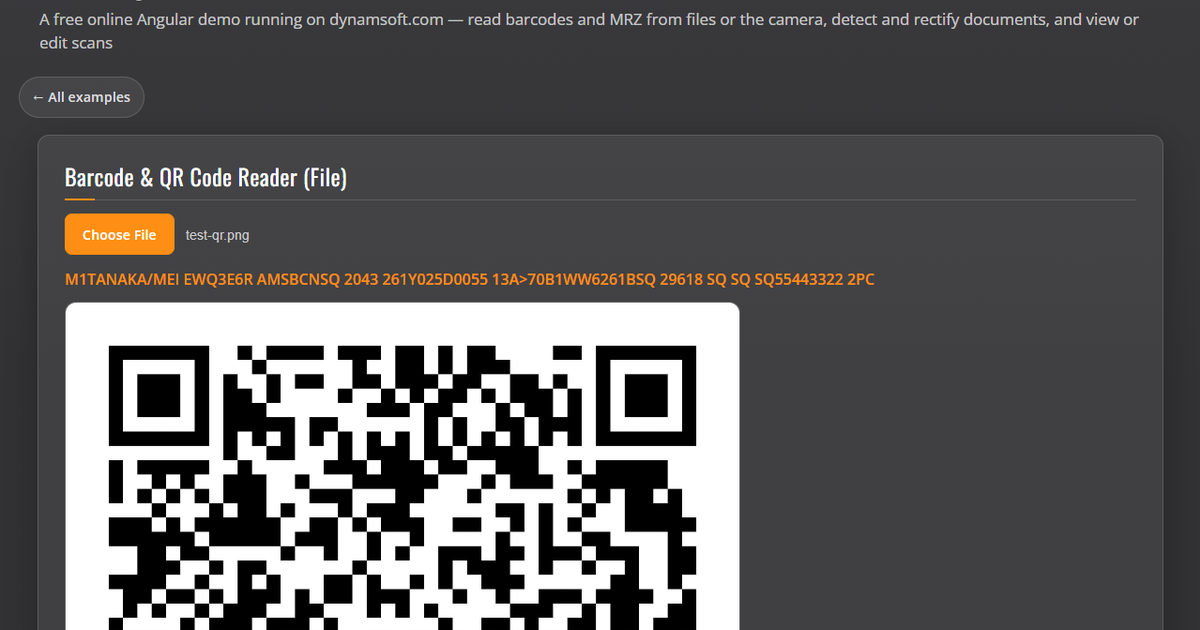 Free Online Angular Barcode, MRZ and Document Scanner screenshot
