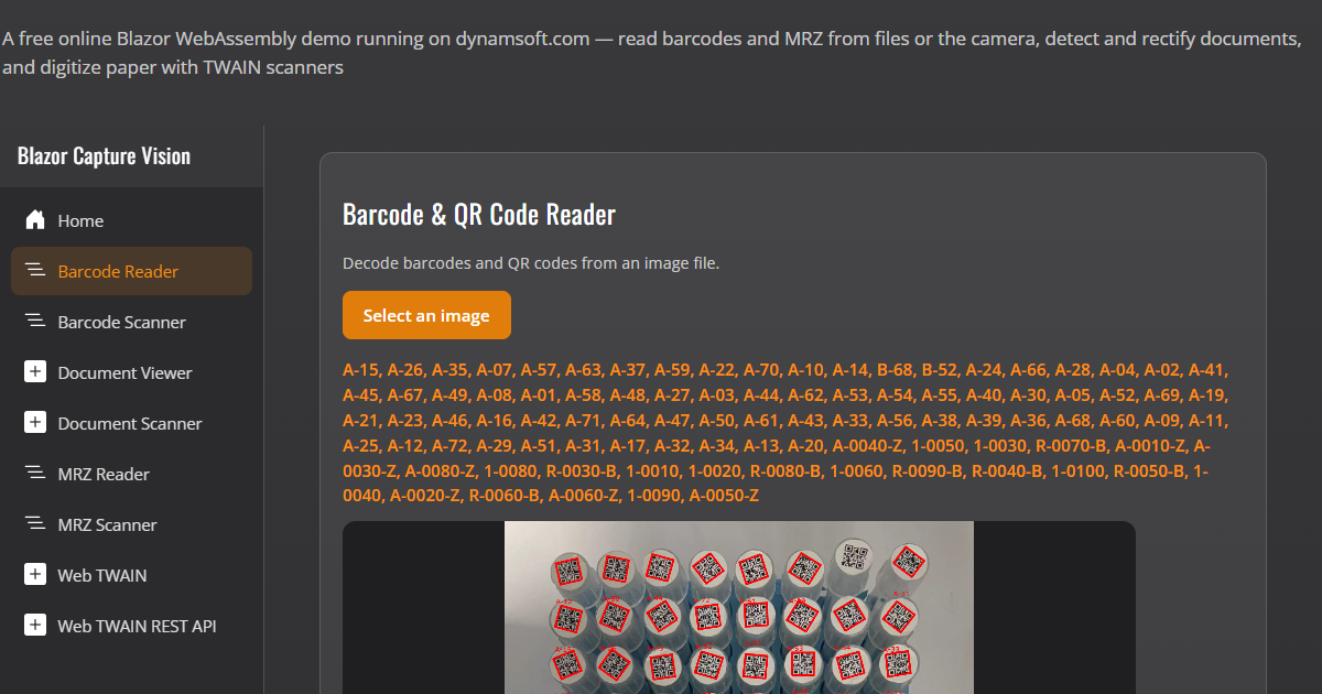 Free Online Blazor Barcode, MRZ and Document Scanner screenshot