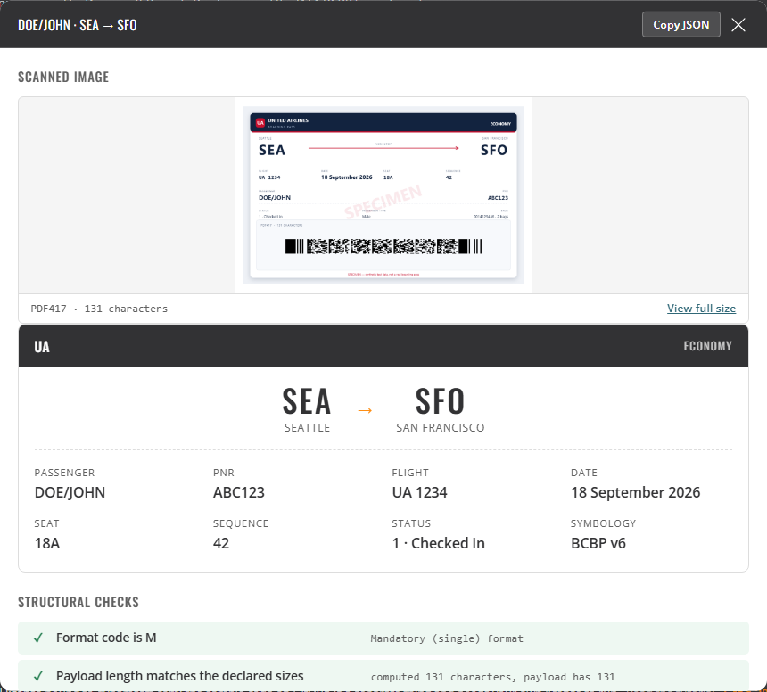 Free Online Boarding Pass Scanner screenshot