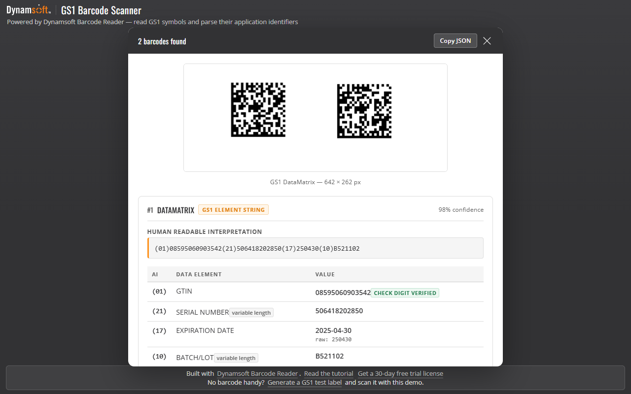 Free Online GS1 Barcode Scanner screenshot