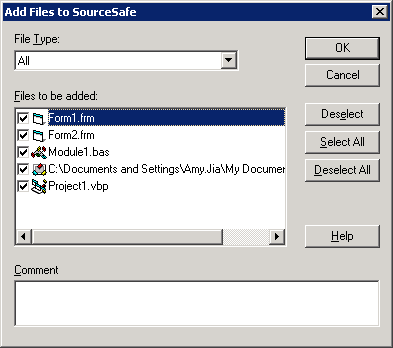 Add VB files to SourceSafe