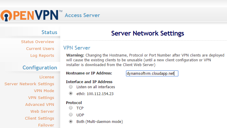 OpenVPN Server Settings