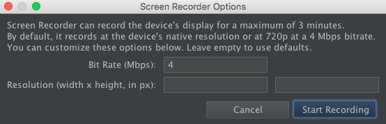 Android Studio screen recorder configuration