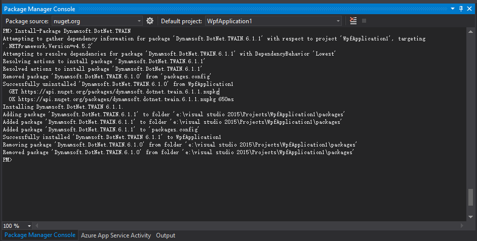 NuGet package manager console