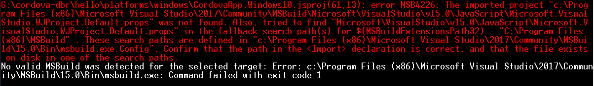 cordova windows build error
