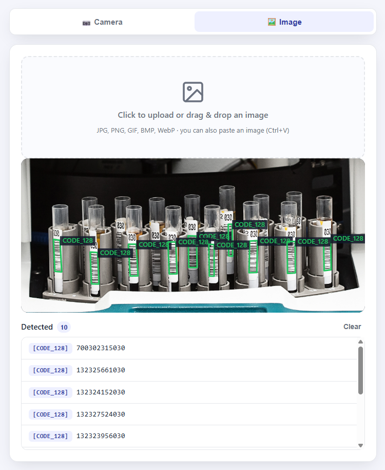 The PWA scanner detecting barcodes on a desktop
