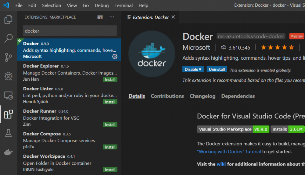 vscode docker extension