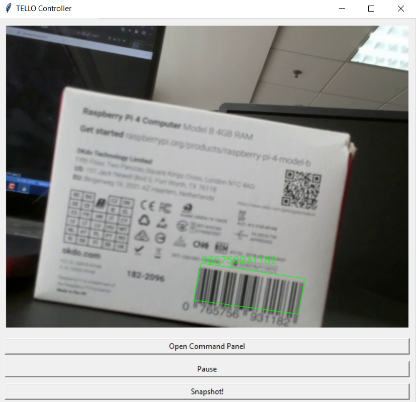 Tello drone barcode scanning