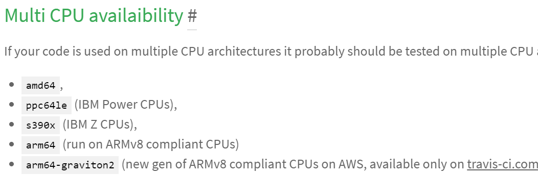 travis supported CPU architectures