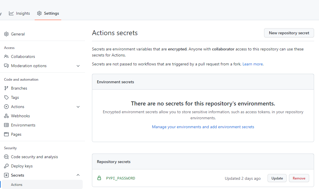 GitHub repository secret