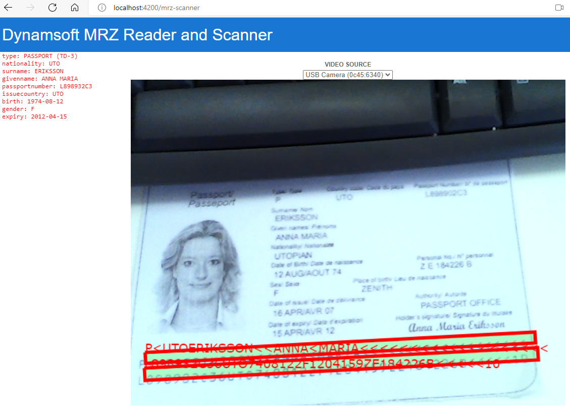 Angular MRZ scanner