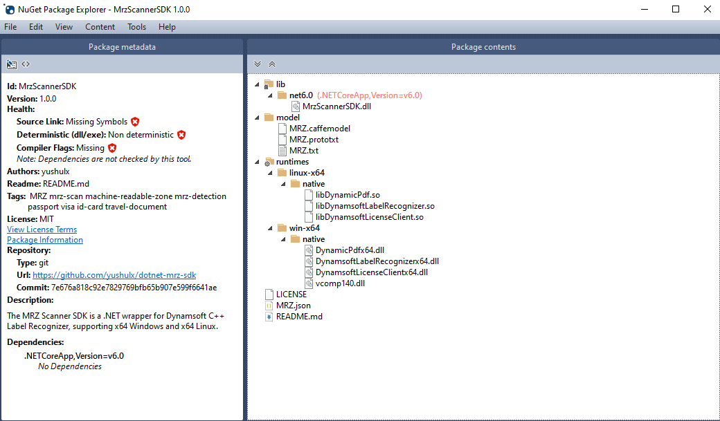 nuget package with *.dll, *.so and mrz model