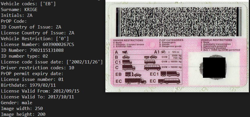 Decode South African Driving License in Python