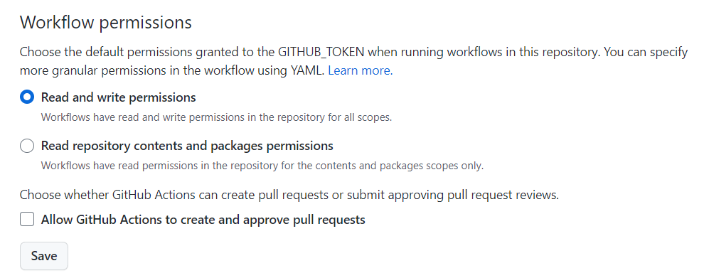 GitHub action with read and write permission