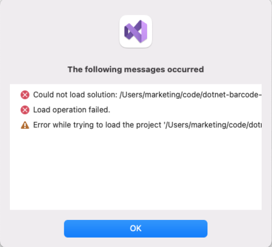 Visual Studio macOS error
