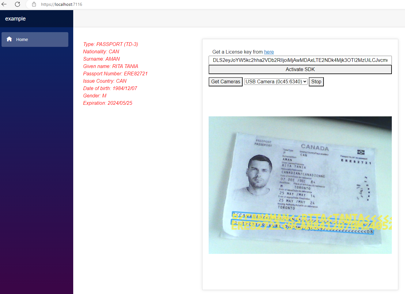 blazor passport MRZ scanner