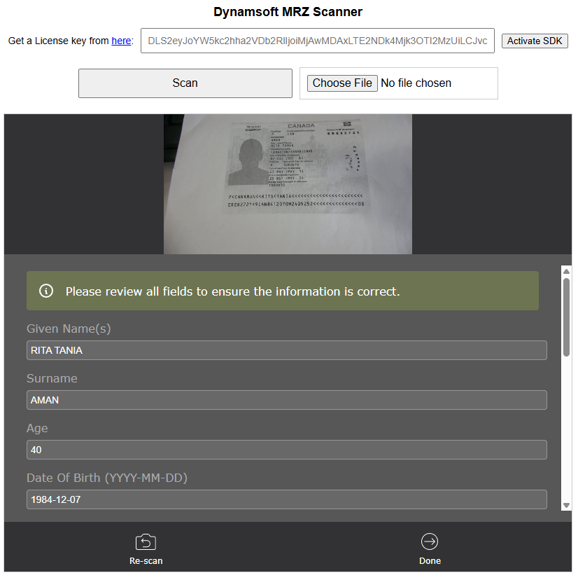 JavaScript MRZ Scanner