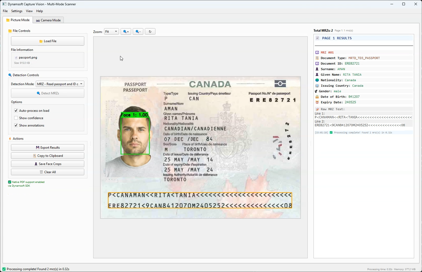 Python desktop application for barcode, MRZ and document detection