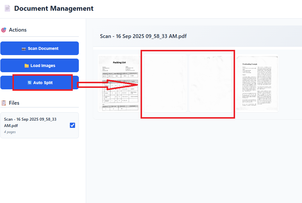 auto split with blank page detection