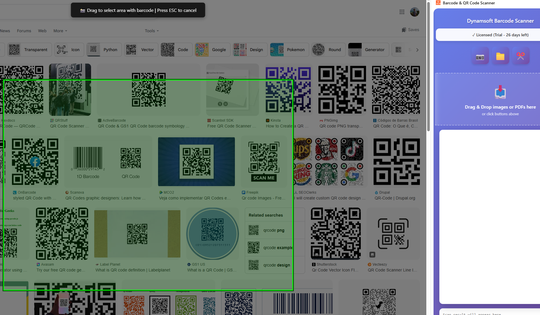 Screenshot capture for barcode reading