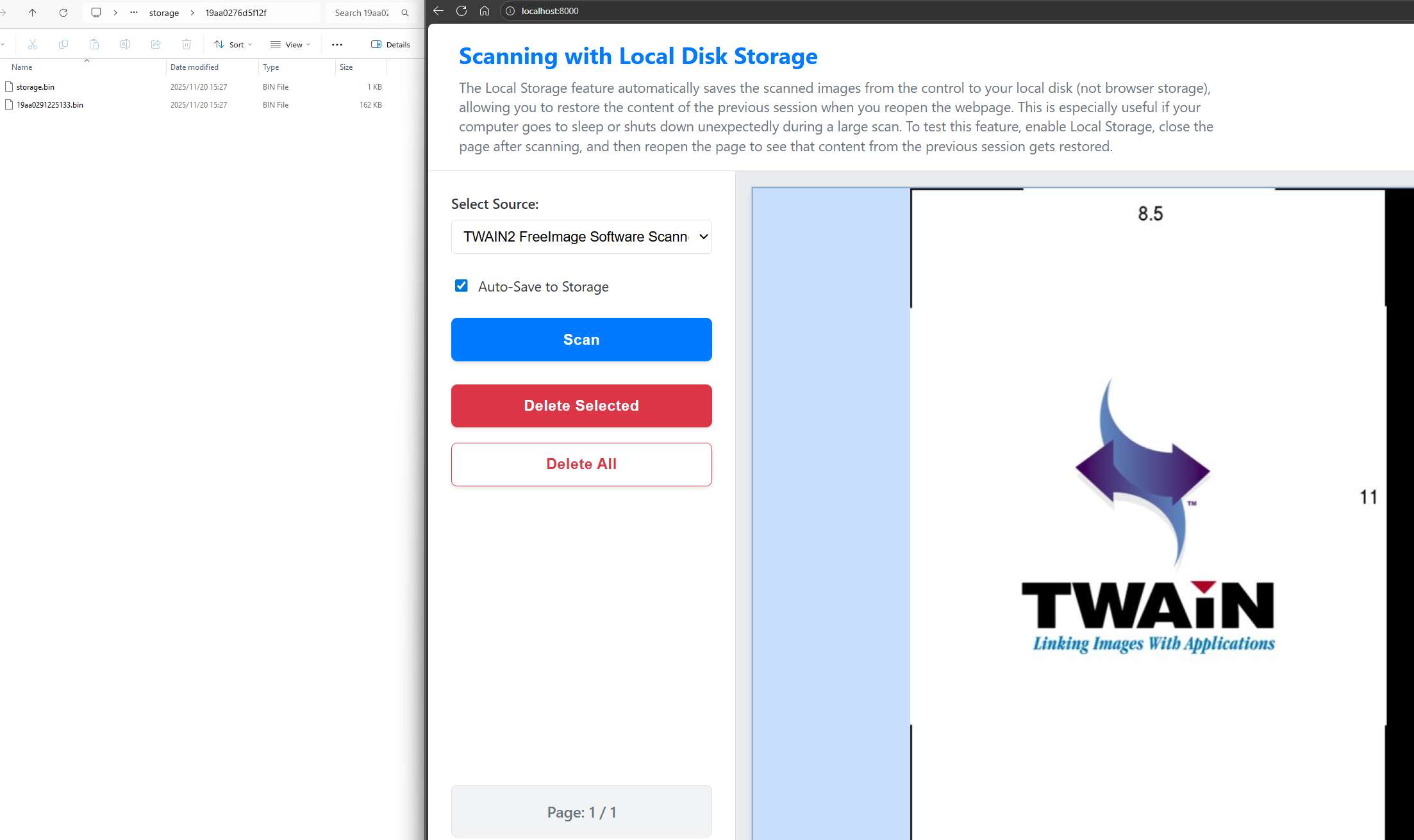 Web TWAIN local disk storage