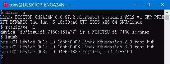 WSL2 SANE document scanning setup on Windows