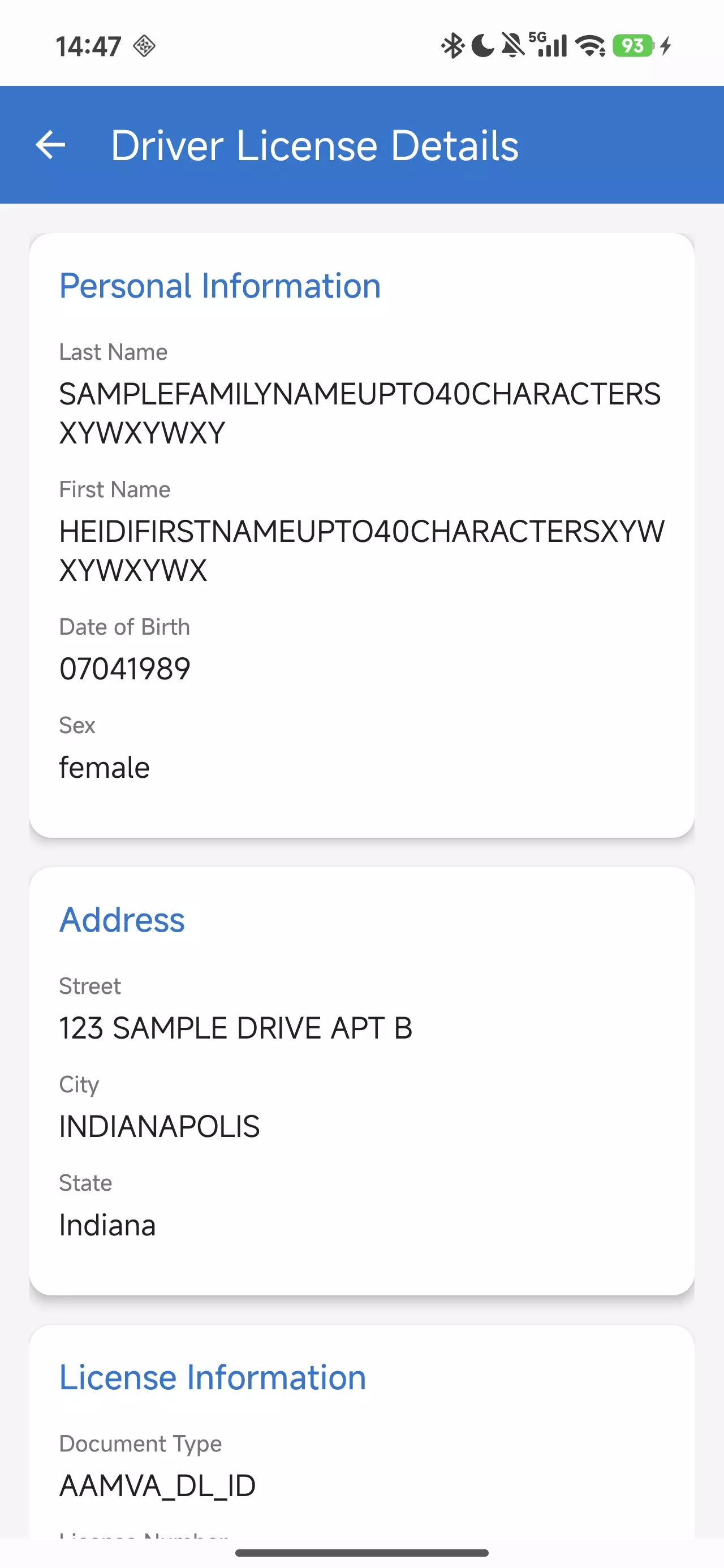 driver's license recognition result