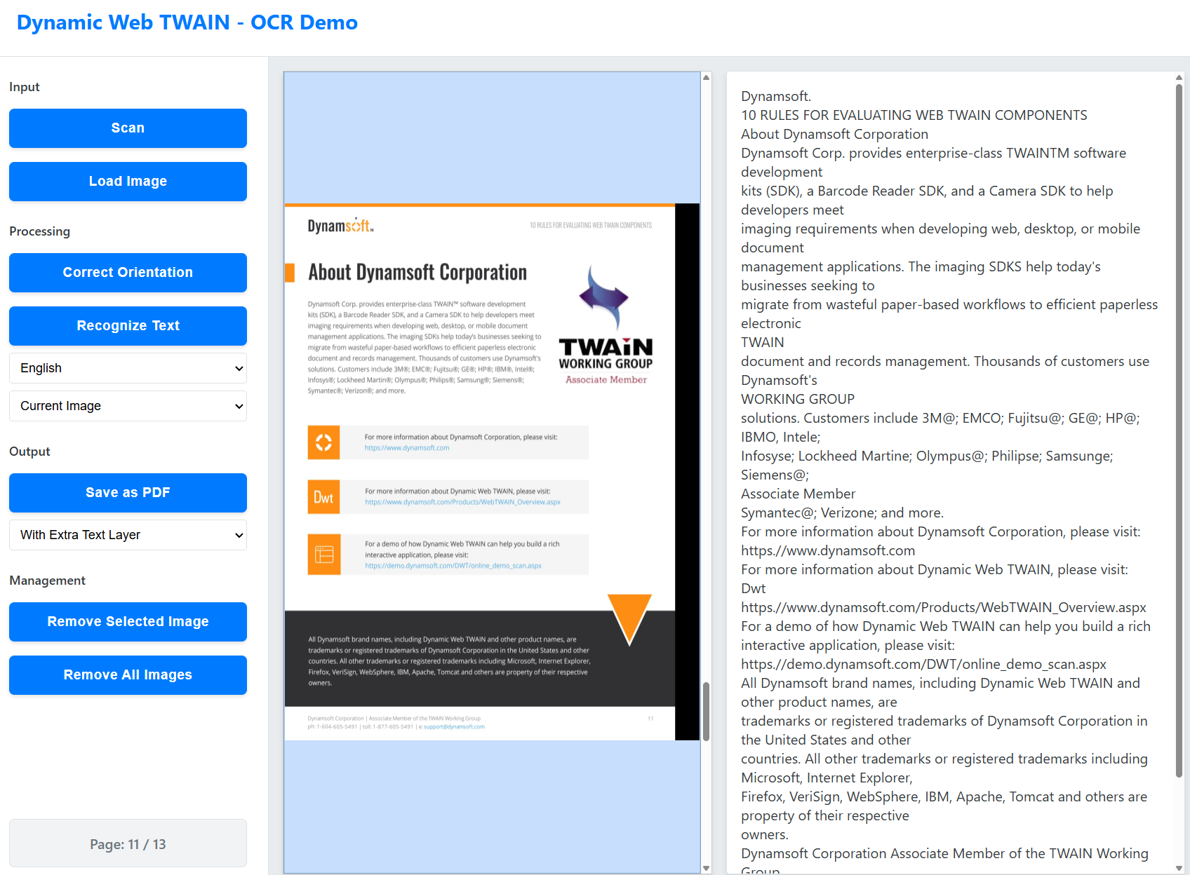 Dynamic Web TWAIN document OCR