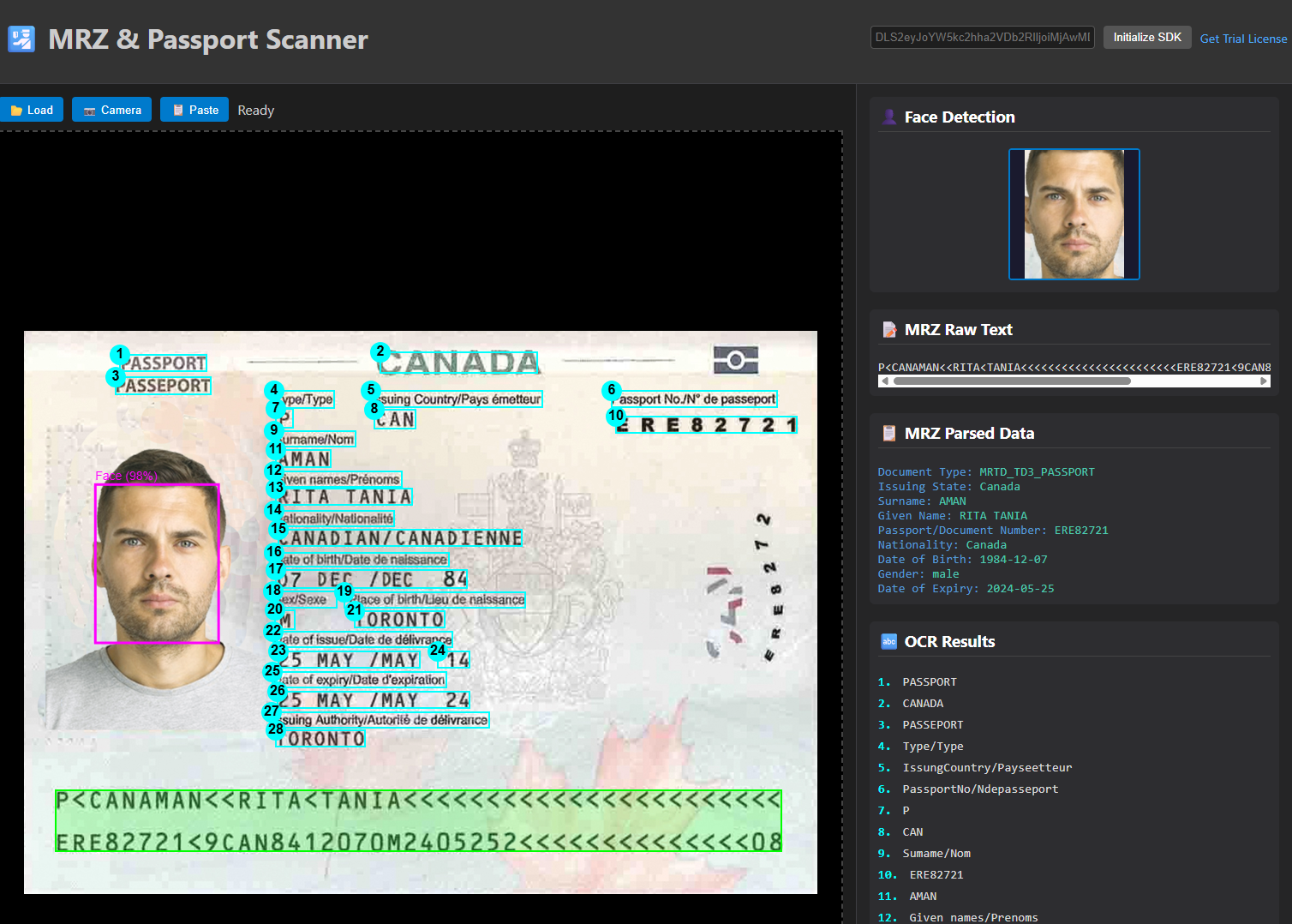 Web-based passport scanner