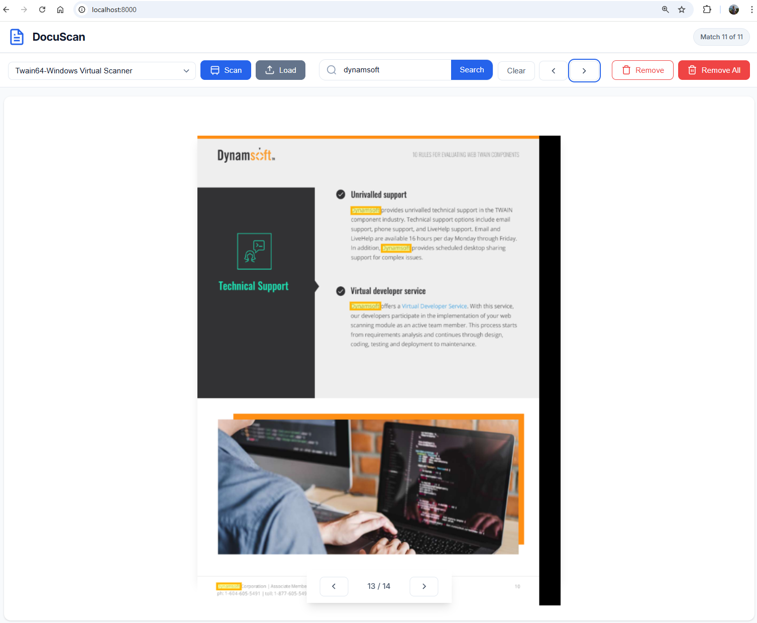 web document scanner with OCR and text search
