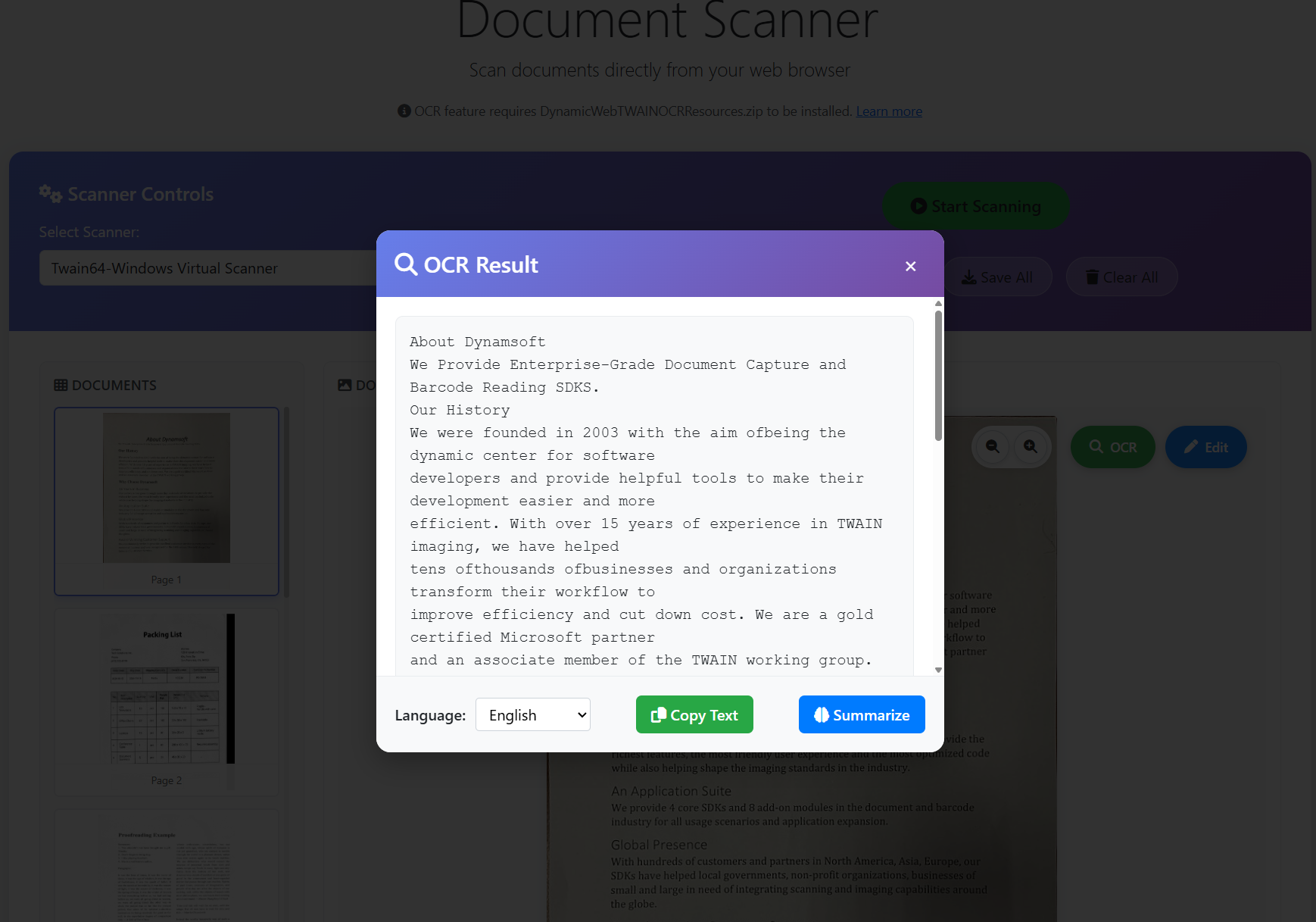 web document scanner with ocr and ai summarization