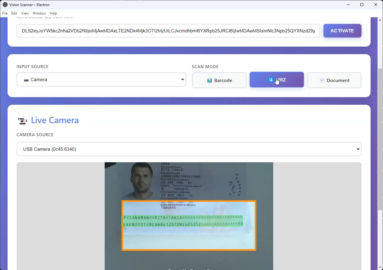 Electron barcode, MRZ, and document scanner