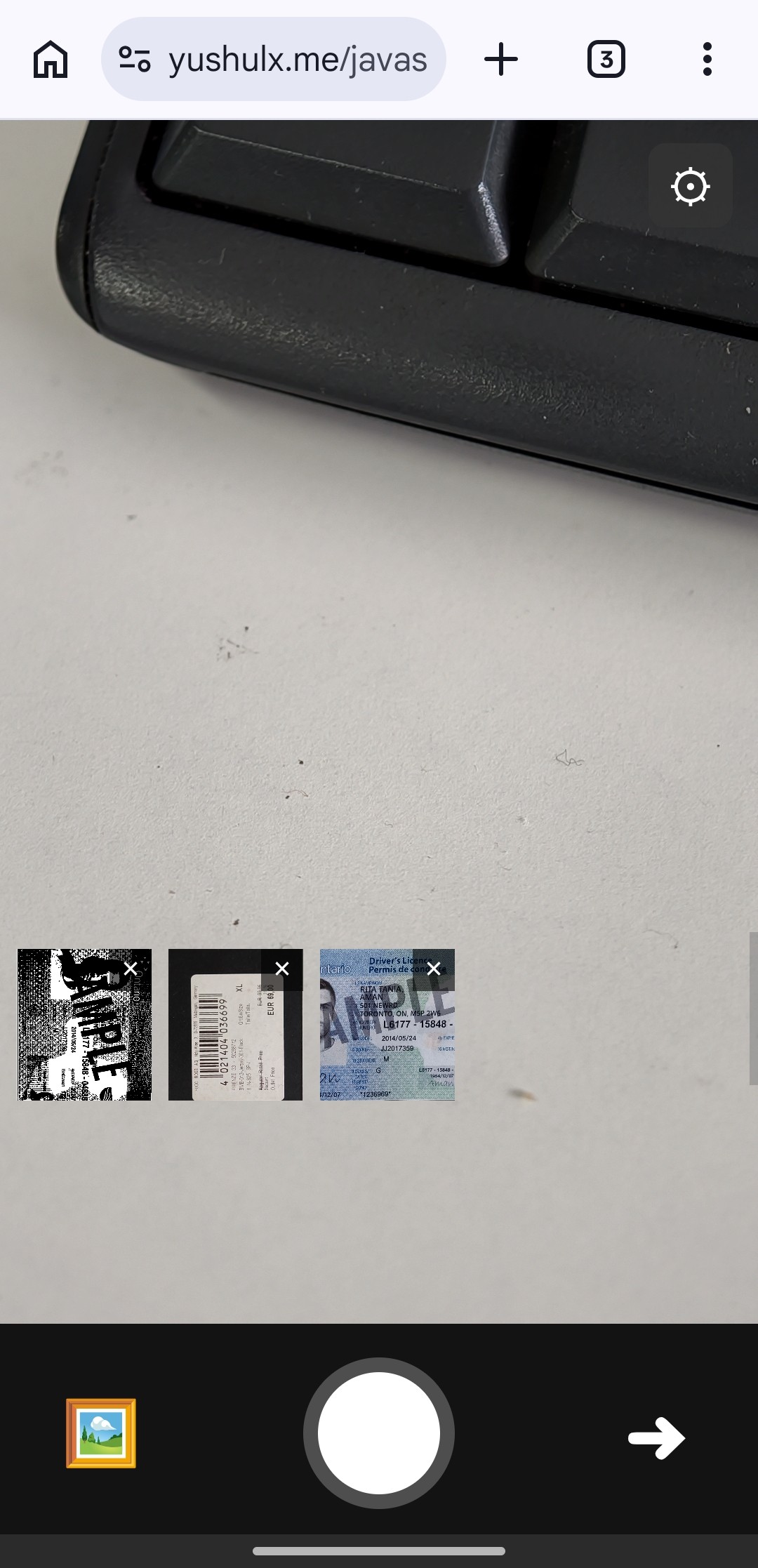 real-time document detection with camera