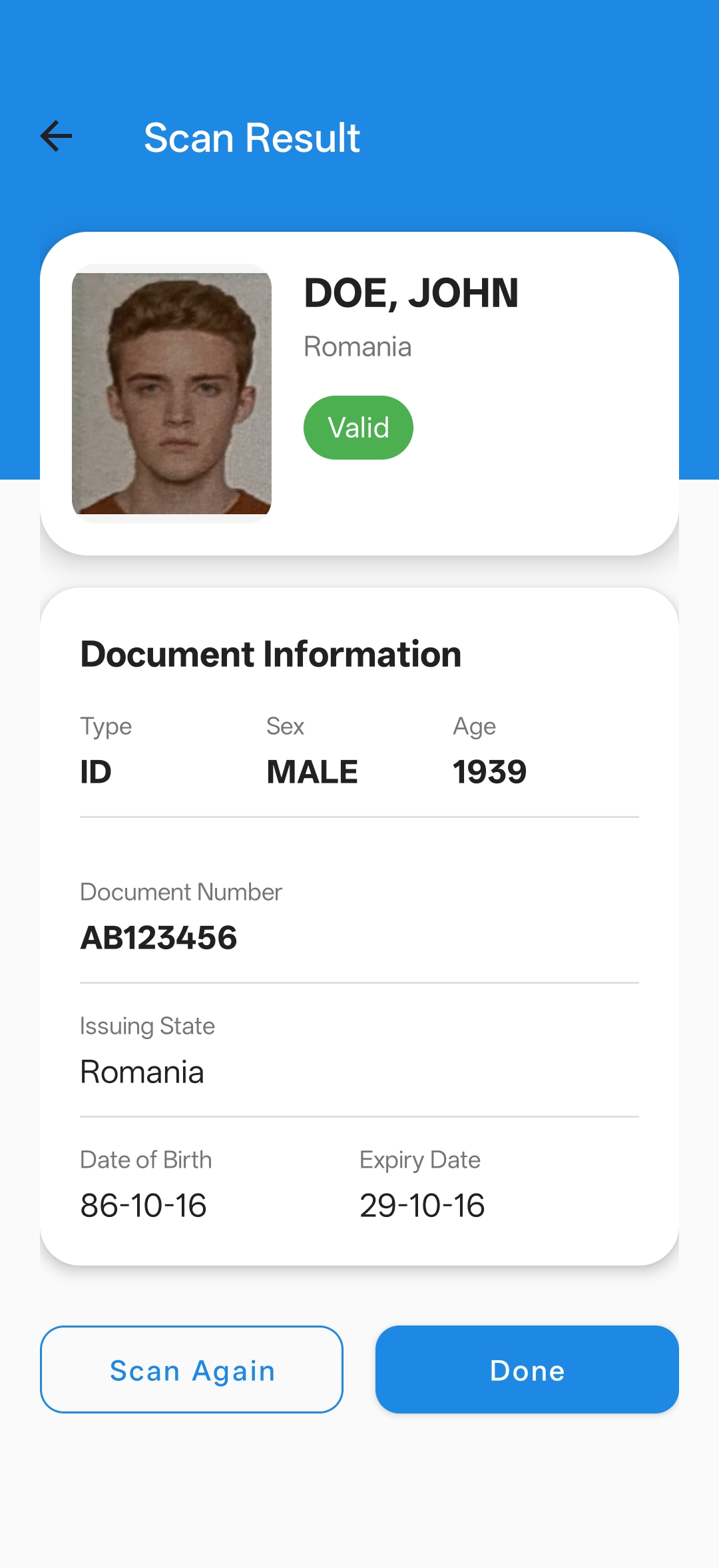 MRZ and portrait results