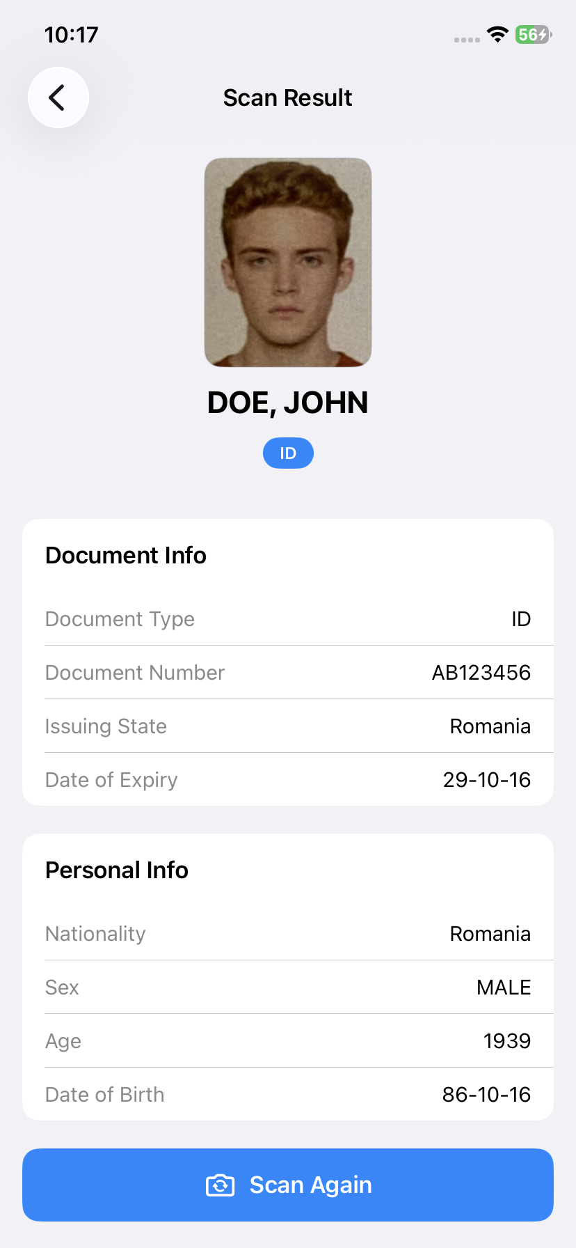 iOS MRZ scanner result