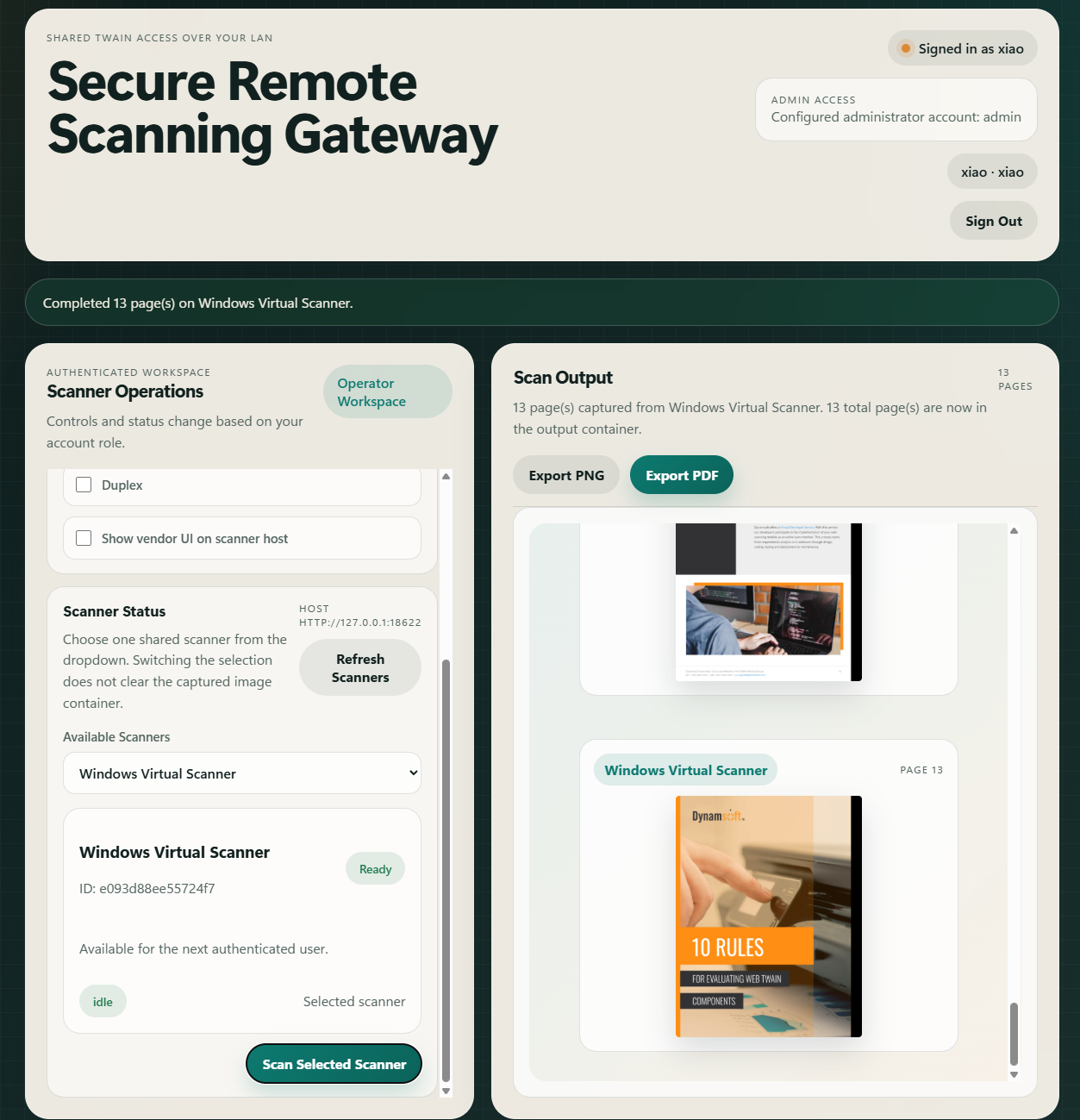 Secure remote scanning gateway
