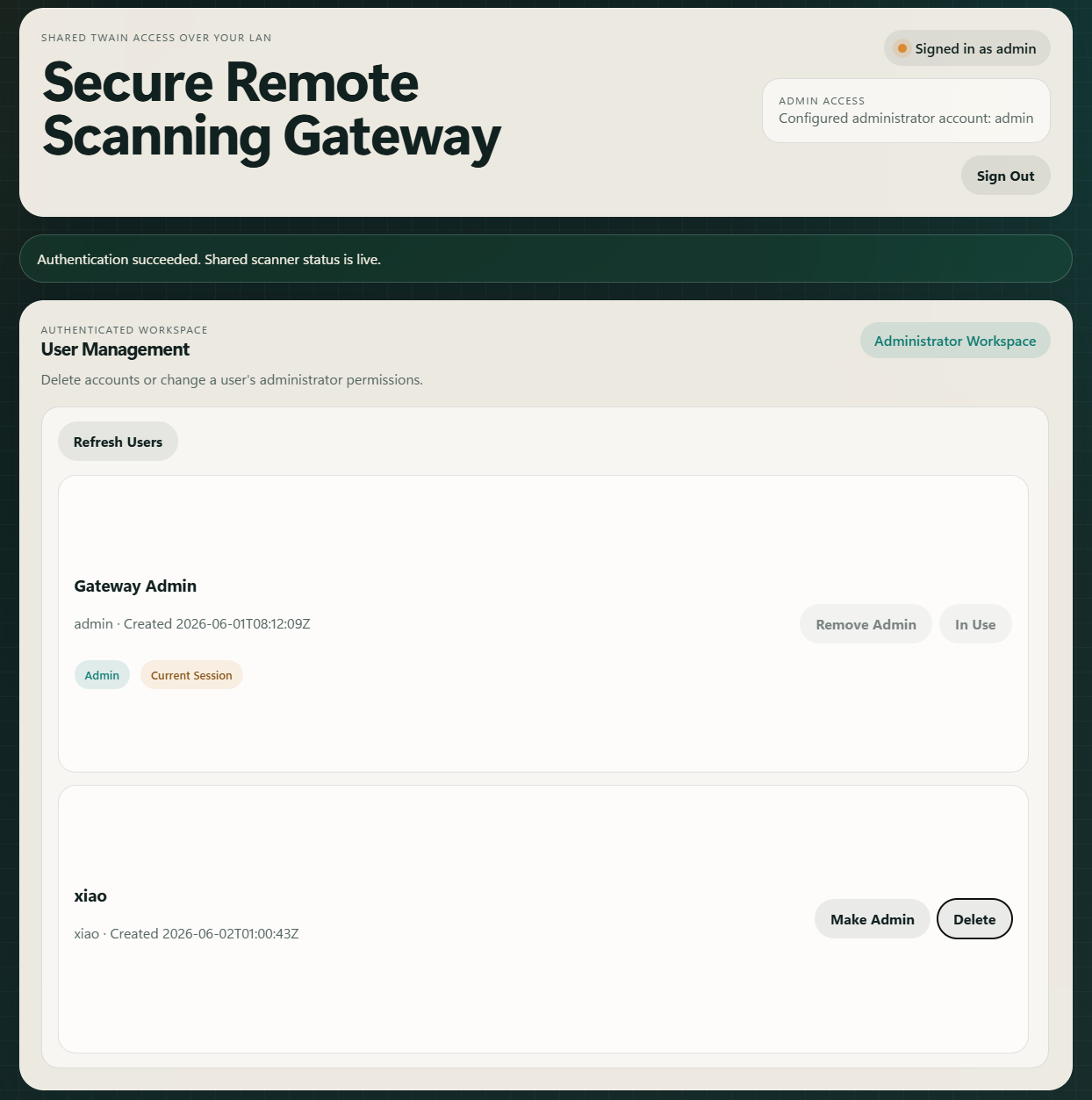 remote scan user management