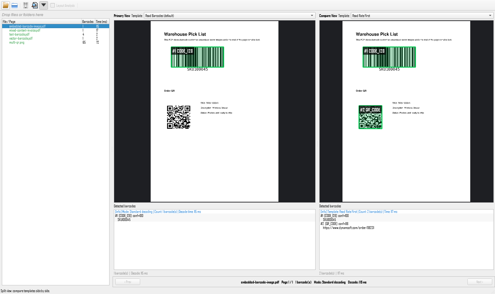 Python GUI barcode reader comparing templates on a PDF