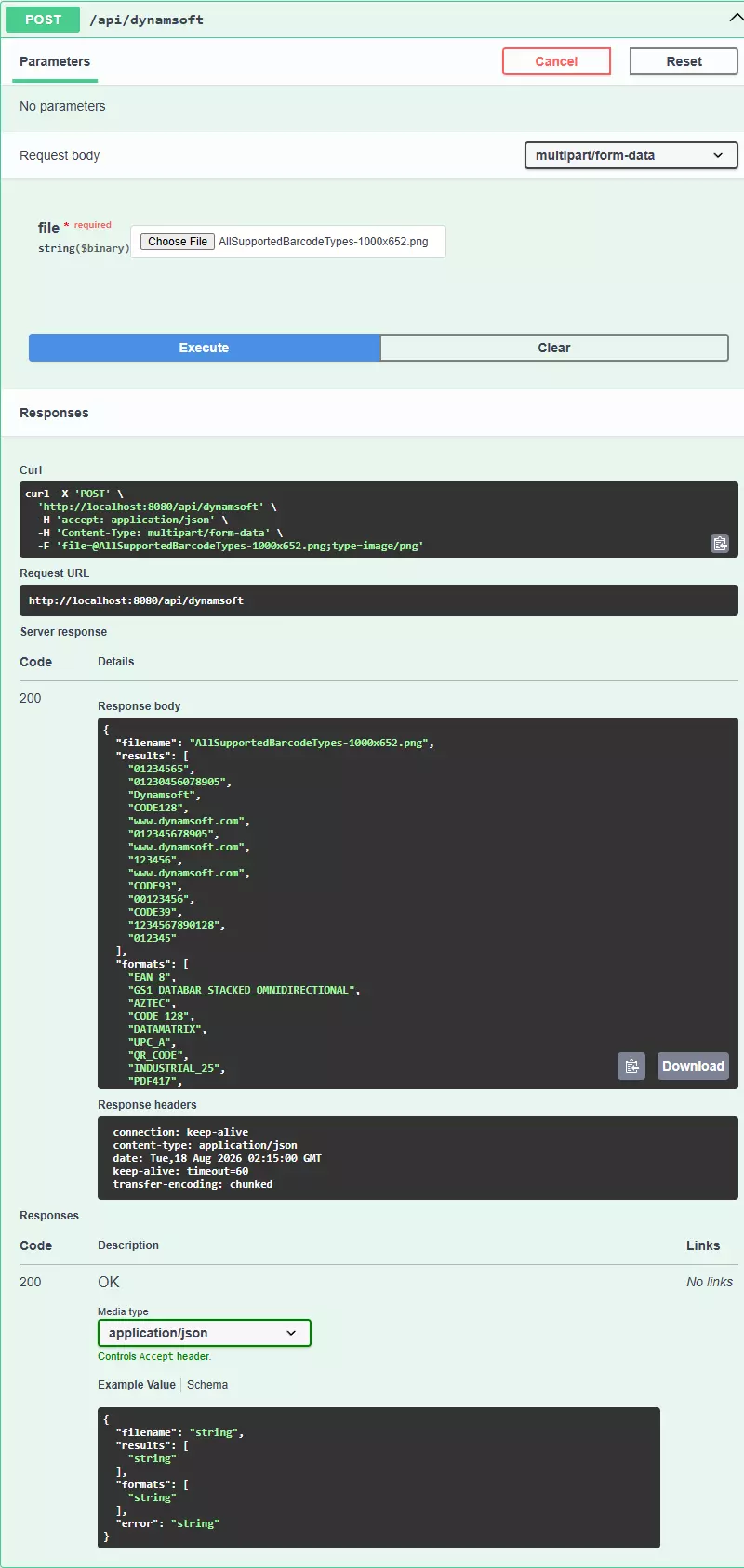 swagger ui barcode api returning 14 decoded barcodes