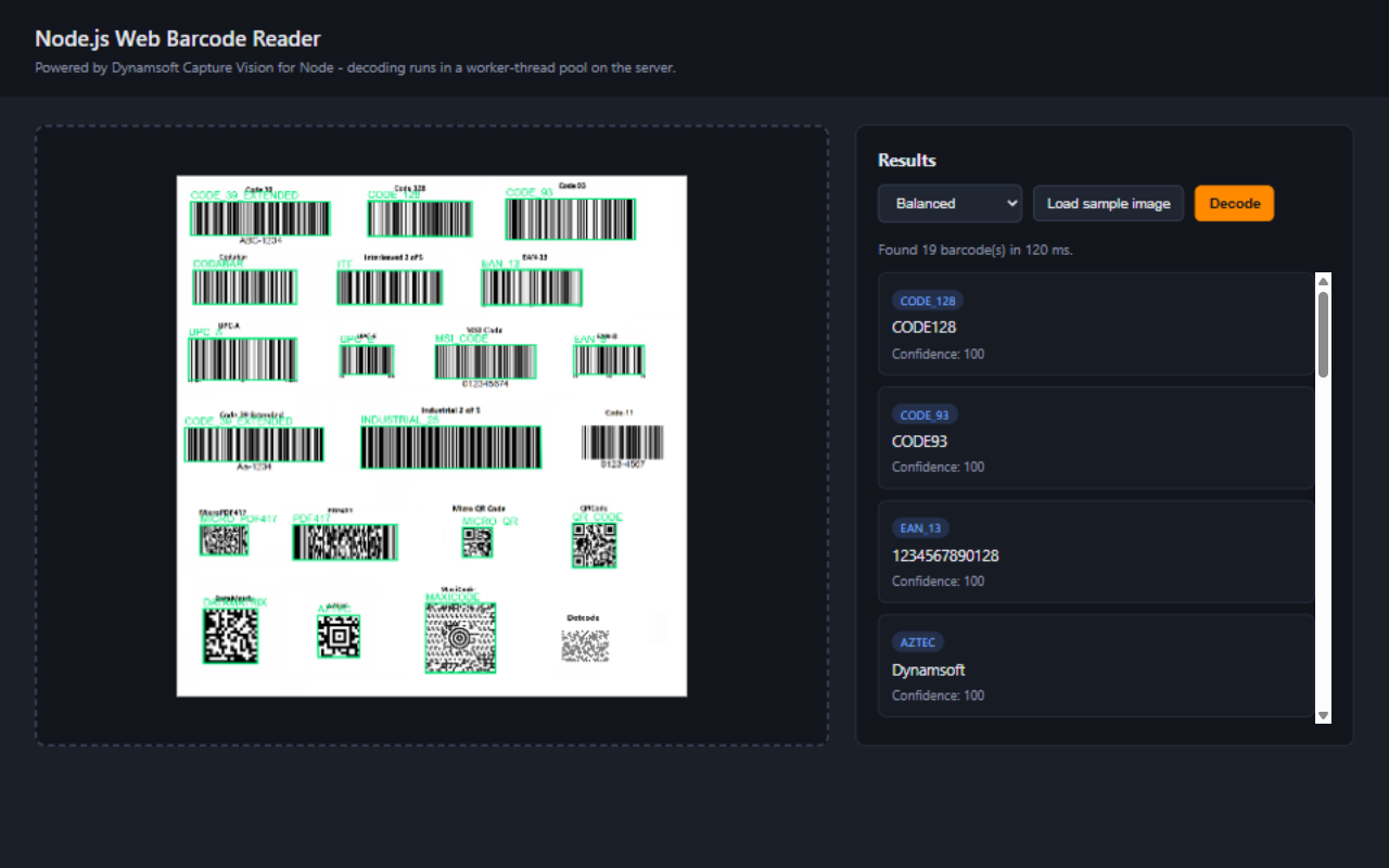 Node.js web barcode reader with bounding boxes