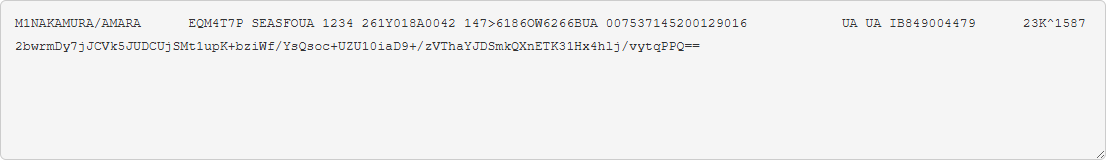 The encoded BCBP payload: the mandatory sections, then the hexadecimal size fields and the variable block