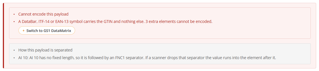 A validation error with its one-click fix