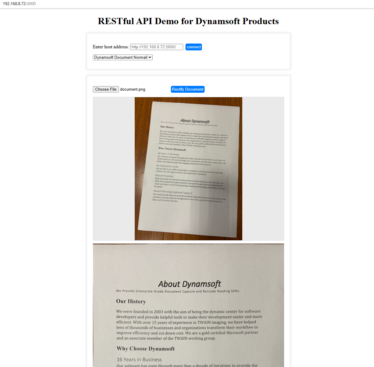 RESTful API demo result