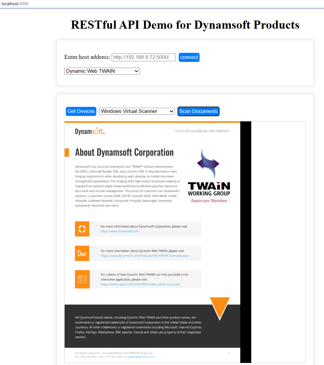 RESTful API document scanning demo