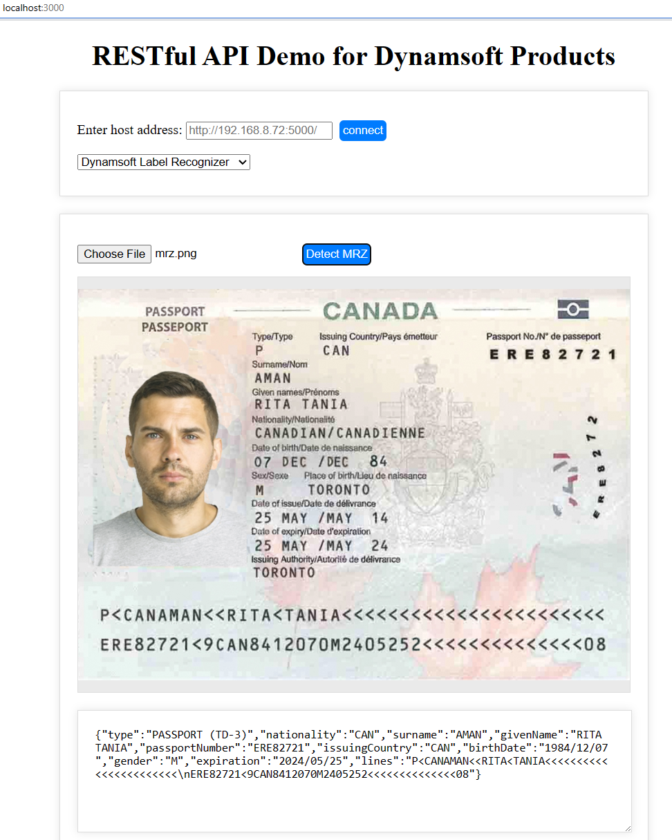 RESTful API ID scanning result