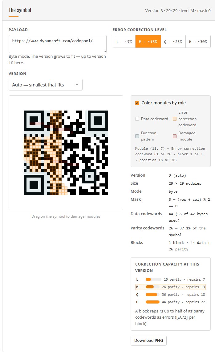 structure view: data codewords, parity codewords and function patterns