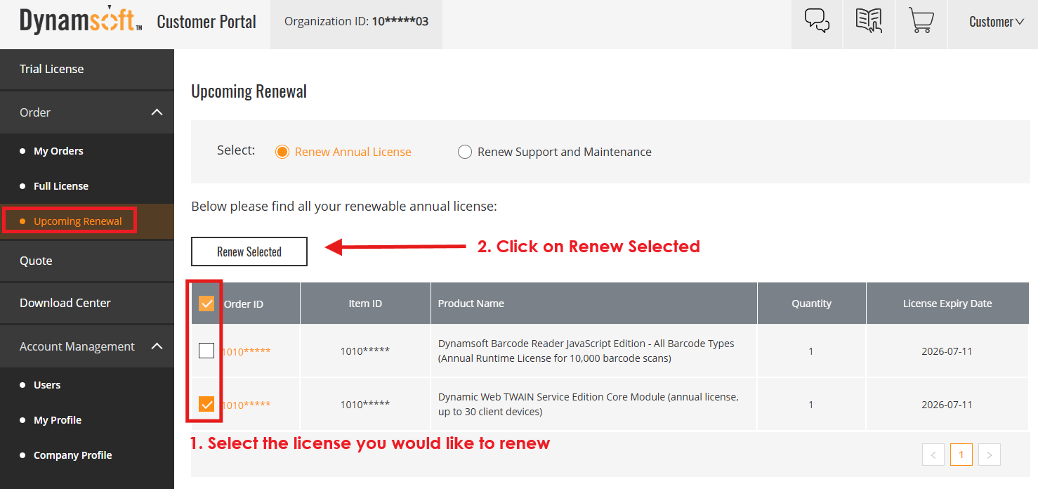 Renew from Upcoming Renewal